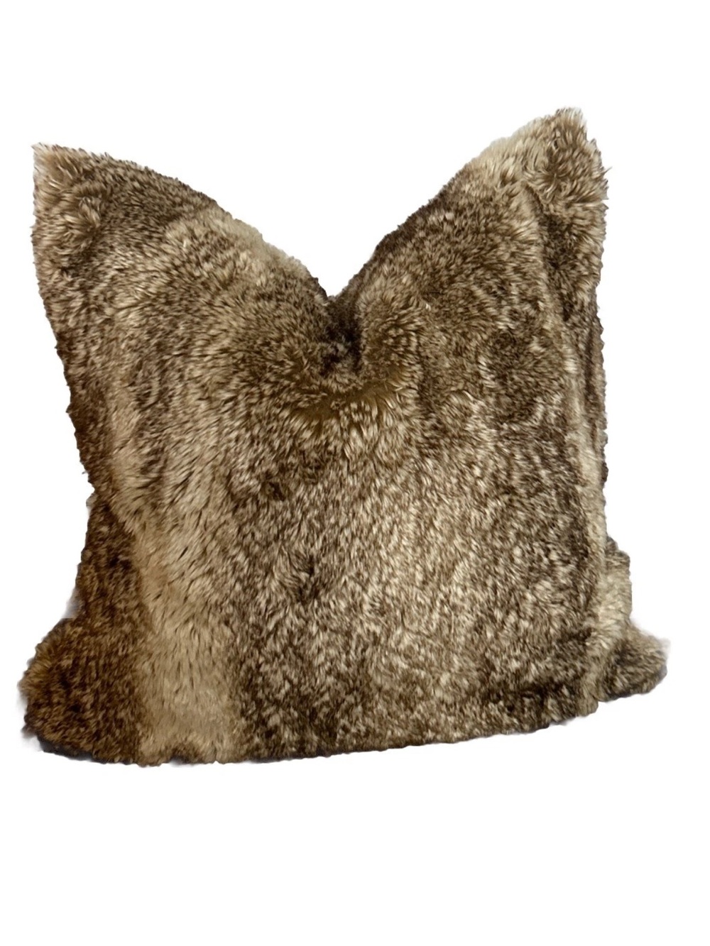 Pottery Barn Luxury Faux Fur Throw Pillow -  Brown & Cream 18X18 Boho
